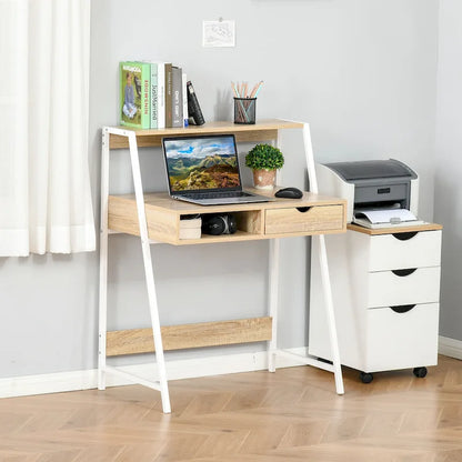 Bureau informatique HOMCOM pour petits espaces, bureau d'écolier, bureau d'angle avec tiroir et étagères de rangement