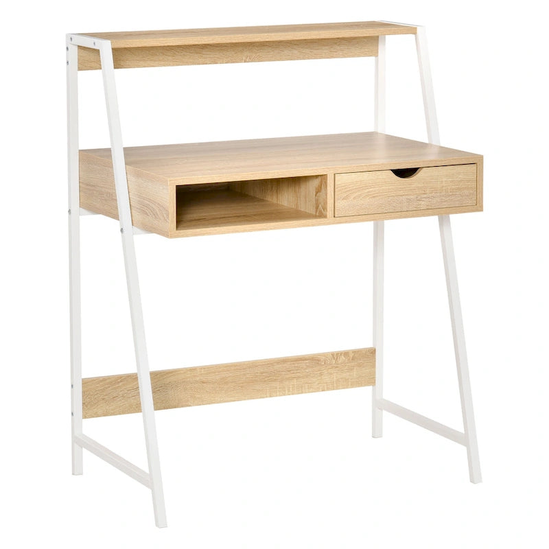 Bureau informatique HOMCOM pour petits espaces, bureau d'écolier, bureau d'angle avec tiroir et étagères de rangement