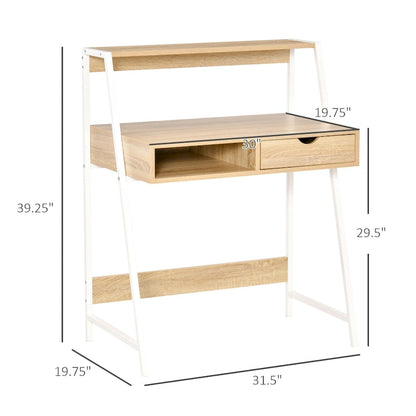 Bureau informatique HOMCOM pour petits espaces, bureau d'écolier, bureau d'angle avec tiroir et étagères de rangement