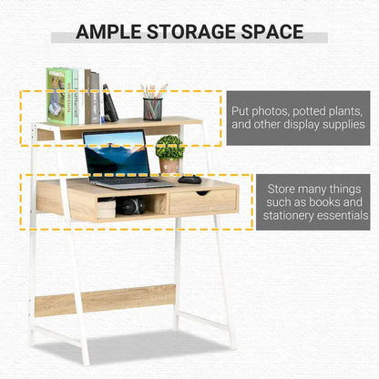 Bureau informatique HOMCOM pour petits espaces, bureau d'écolier, bureau d'angle avec tiroir et étagères de rangement