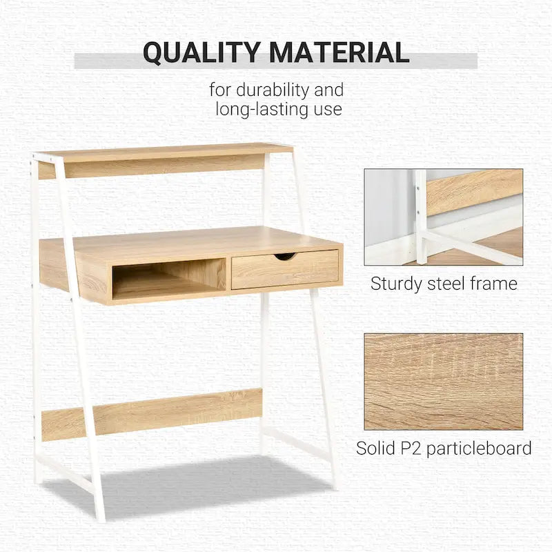 Bureau informatique HOMCOM pour petits espaces, bureau d'écolier, bureau d'angle avec tiroir et étagères de rangement