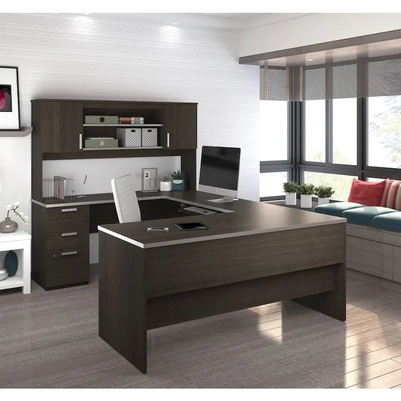 Bureau en U Ridgeley avec armoire et étagère de rangement par Bestar