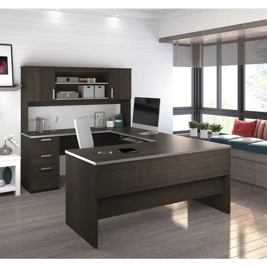 Ridgeley U-Shaped Office Desk with Cabinet and Hutch by Bestar