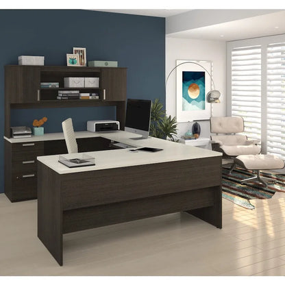 Bureau en U Ridgeley avec armoire et étagère de rangement par Bestar