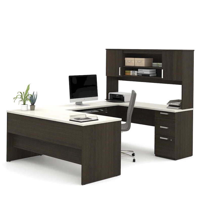 Bureau en U Ridgeley avec armoire et étagère de rangement par Bestar