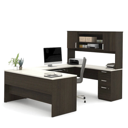 Bureau en U Ridgeley avec armoire et étagère de rangement par Bestar