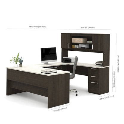 Bureau en U Ridgeley avec armoire et étagère de rangement par Bestar