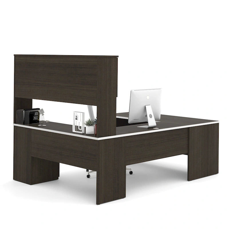 Bureau en U Ridgeley avec armoire et étagère de rangement par Bestar