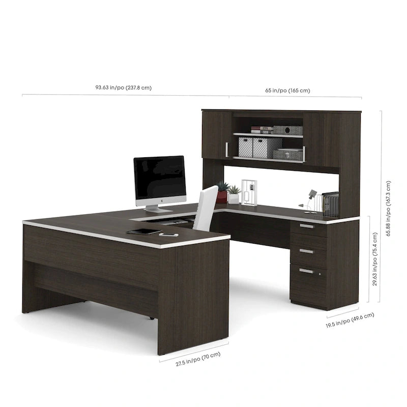 Bureau en U Ridgeley avec armoire et étagère de rangement par Bestar