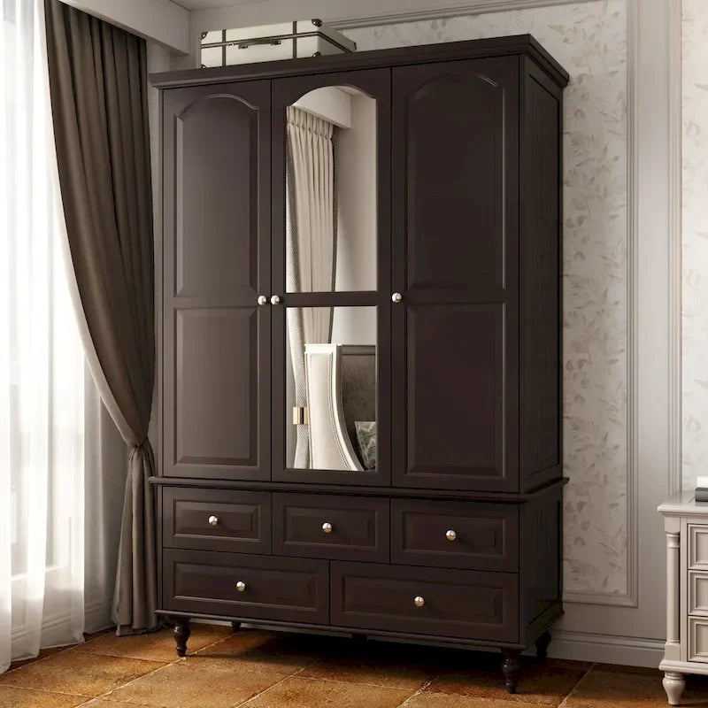 70.9 H Lacquered Wardrobe Armoires Wooden Closet with Mirror Door