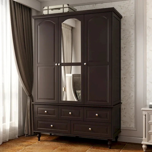 70.9 H Lacquered Wardrobe Armoires Wooden Closet with Mirror Door