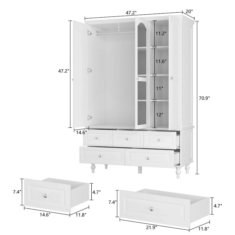 Armoire-penderie laquée de 70,9 cm de haut, placard en bois avec porte miroir