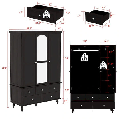 Armoire-penderie laquée de 70,9 cm de haut, placard en bois avec porte miroir