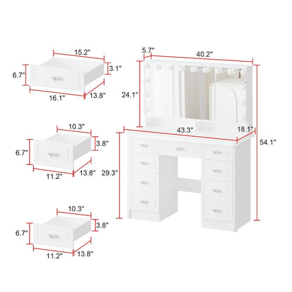 Miroir de maquillage pliable blanc moderne avec éclairage réglable - 40,2 x 54,1