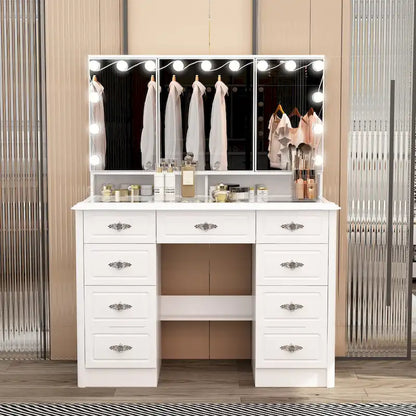 Miroir de maquillage pliable blanc moderne avec éclairage réglable - 40,2 x 54,1