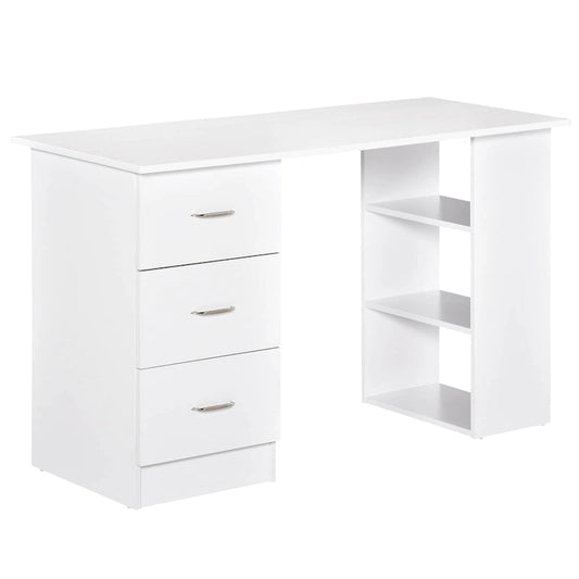 HOMCOM 47  Modern Home Office Computer Desk Bookcase Combo Writing Table Workstation with 3 Drawer and Storage Shelf - White