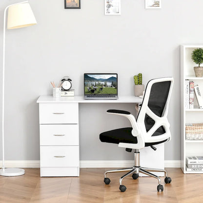 Bureau d'ordinateur HOMCOM 47 moderne pour la maison avec bibliothèque intégrée, table de travail, 3 tiroirs et étagère de rangement - Blanc