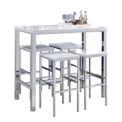 Ensemble de salle à manger 5 pièces hauteur bar, blanc et chrome