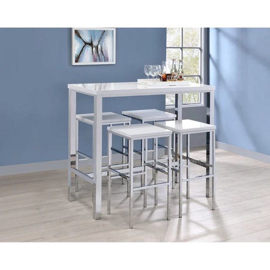 Ensemble de salle à manger 5 pièces hauteur bar, blanc et chrome