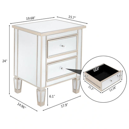 Table de chevet à 2 tiroirs avec miroir