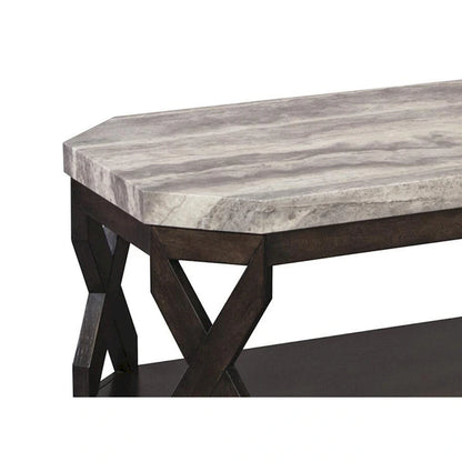Ensemble de table en faux marbre comprenant 1 table basse et 2 tables d'appoint, gris et marron