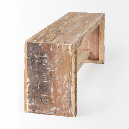 Banc Solveig en bois recyclé brun clair - 47 cm L x 13 cm P x 18 cm H