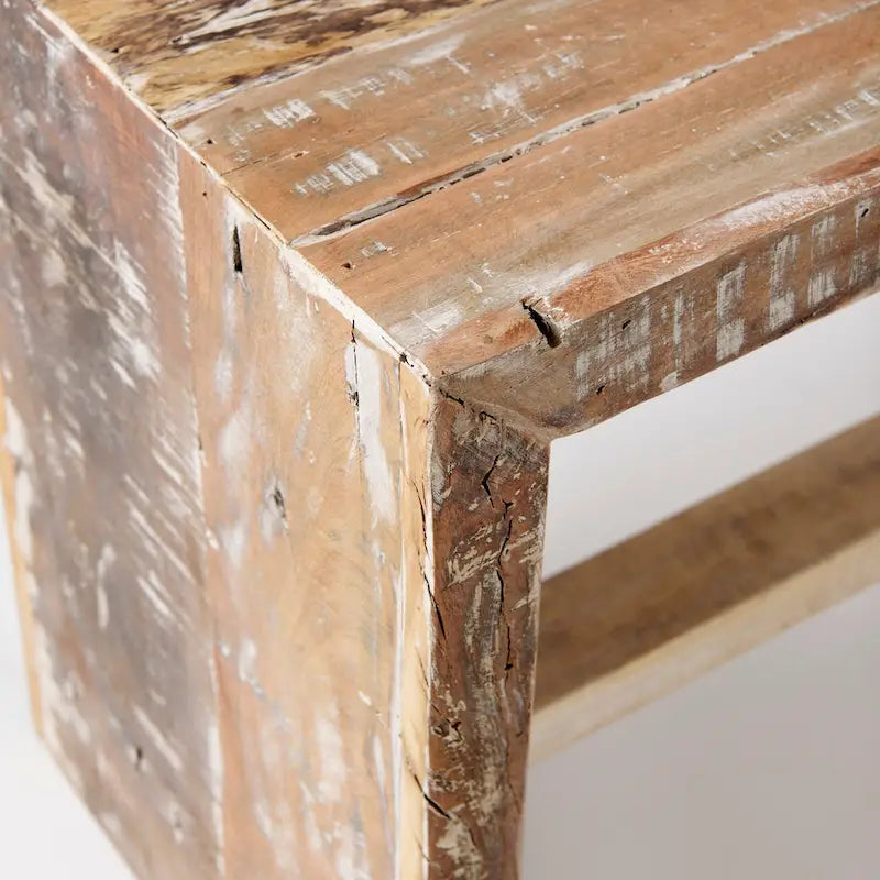 Banc Solveig en bois recyclé brun clair - 47 cm L x 13 cm P x 18 cm H