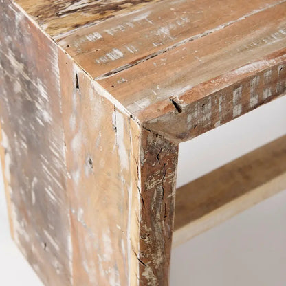 Banc Solveig en bois recyclé brun clair - 47 cm L x 13 cm P x 18 cm H