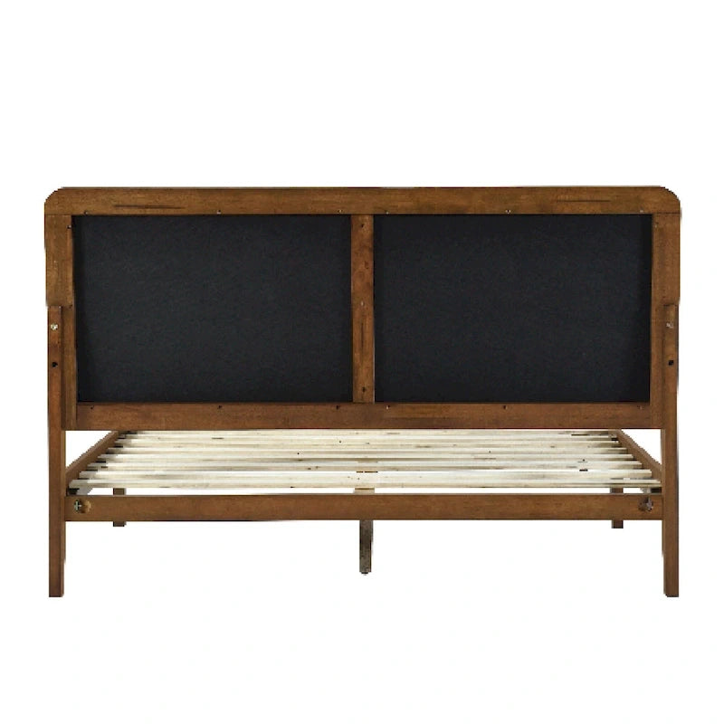 Cadre de lit plateforme queen en bois de noyer recouvert de tissu gris corbeau