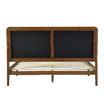 Cadre de lit plateforme queen en bois de noyer recouvert de tissu gris corbeau