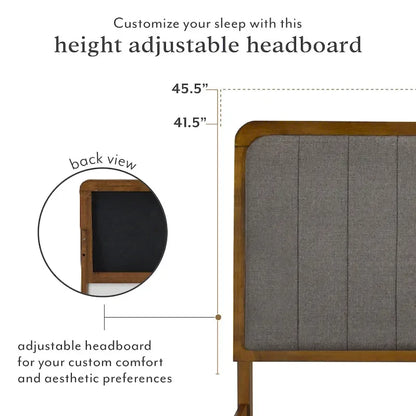 Cadre de lit plateforme queen en bois de noyer recouvert de tissu gris corbeau