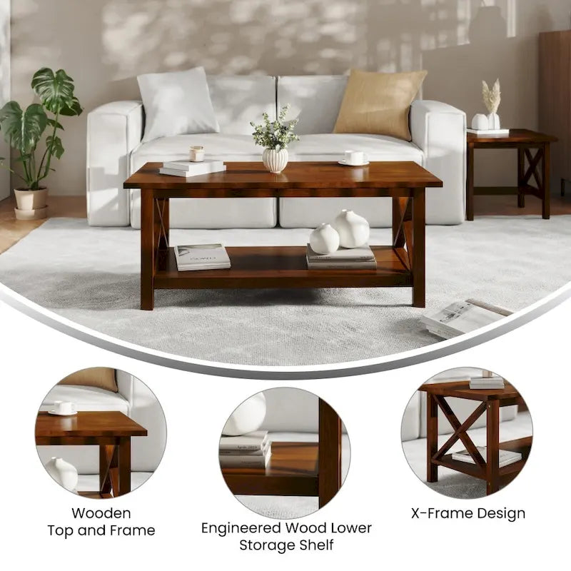 Table basse classique de style campagnard en bois massif