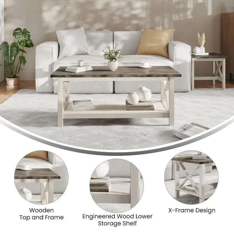 Table basse classique de style campagnard en bois massif