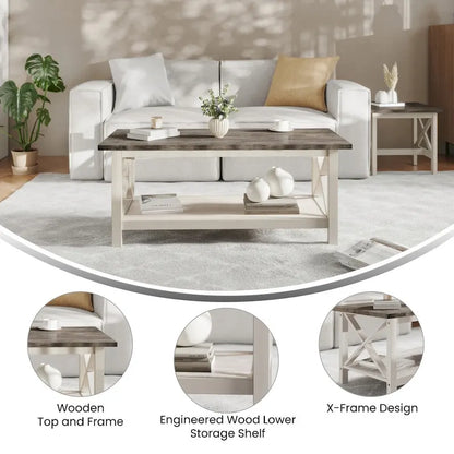 Table basse classique de style campagnard en bois massif