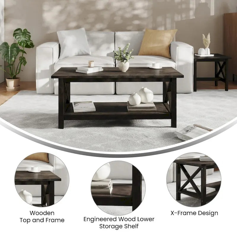 Table basse classique de style campagnard en bois massif