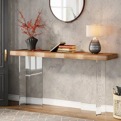 Console de 119 cm (47 pouces) avec pieds en acrylique pour entrée ou couloir, table d'appoint