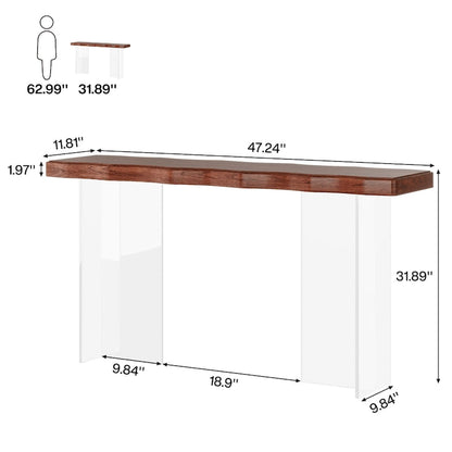 Console de 119 cm (47 pouces) avec pieds en acrylique pour entrée ou couloir, table d'appoint