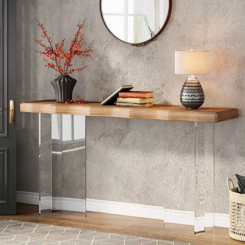 Console de 119 cm (47 pouces) avec pieds en acrylique pour entrée ou couloir, table d'appoint