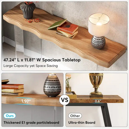 Console de 119 cm (47 pouces) avec pieds en acrylique pour entrée ou couloir, table d'appoint