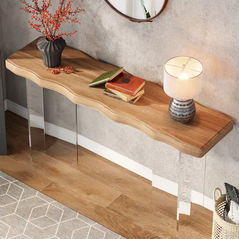 Console de 119 cm (47 pouces) avec pieds en acrylique pour entrée ou couloir, table d'appoint