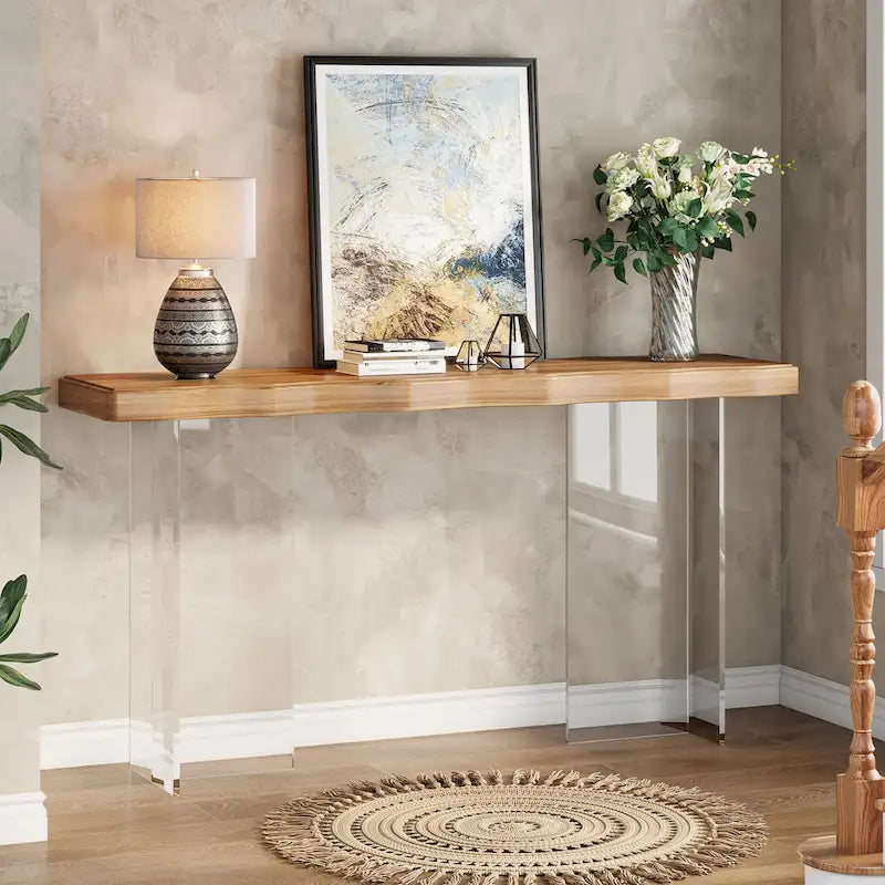 Console de 119 cm (47 pouces) avec pieds en acrylique pour entrée ou couloir, table d'appoint