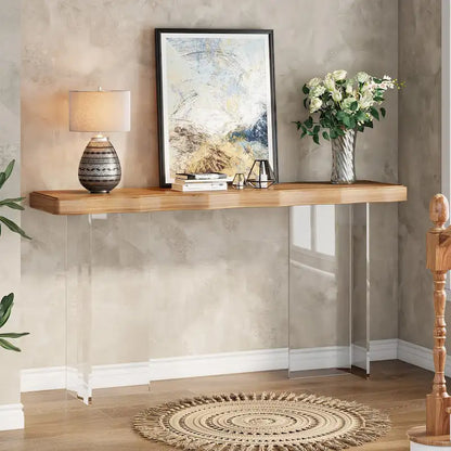 Console de 119 cm (47 pouces) avec pieds en acrylique pour entrée ou couloir, table d'appoint