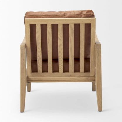 Fauteuil d'appoint Raeleigh en cuir véritable marron cognac avec structure en hêtre massif marron clair - 71 cm (L) x 86 cm (P) x 87 cm (H)