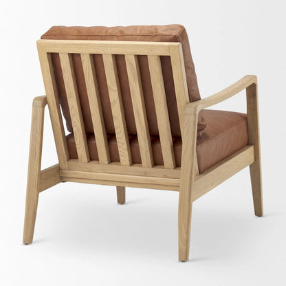 Fauteuil d'appoint Raeleigh en cuir véritable marron cognac avec structure en hêtre massif marron clair - 71 cm (L) x 86 cm (P) x 87 cm (H)