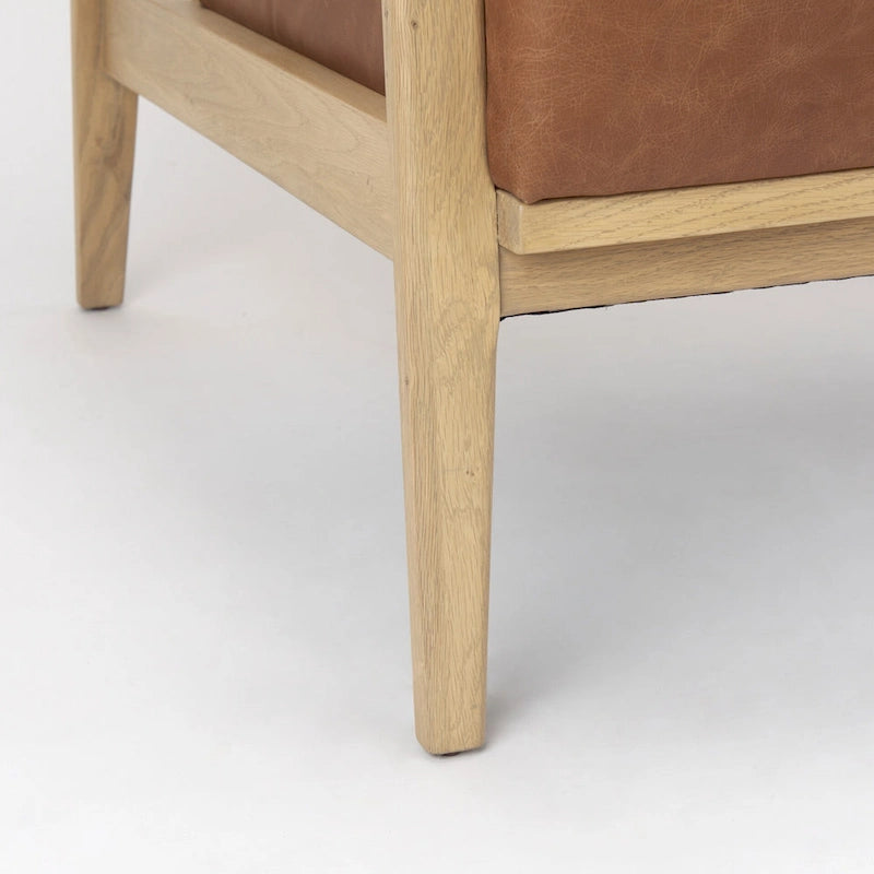 Fauteuil d'appoint Raeleigh en cuir véritable marron cognac avec structure en hêtre massif marron clair - 71 cm (L) x 86 cm (P) x 87 cm (H)