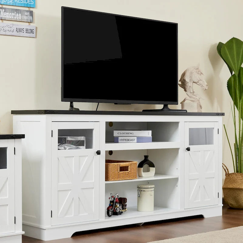 Meuble TV rustique Ukuowu 66 pour téléviseur 75 ou 65 pouces avec rangements intégrés pour salon ou chambre