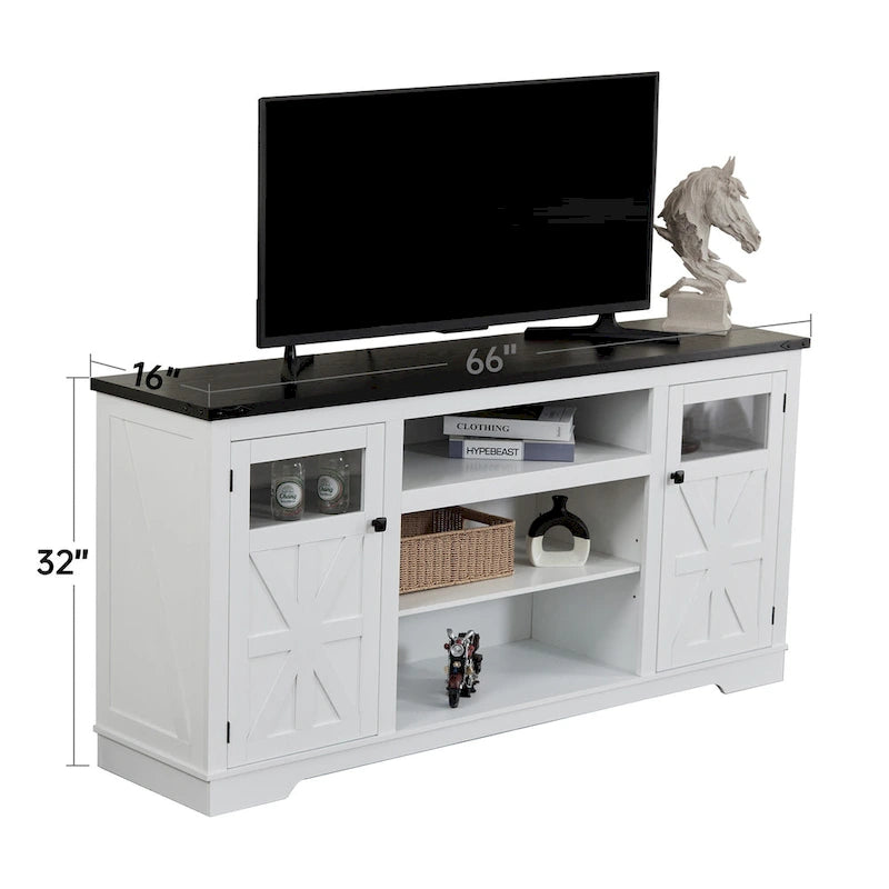 Meuble TV rustique Ukuowu 66 pour téléviseur 75 ou 65 pouces avec rangements intégrés pour salon ou chambre