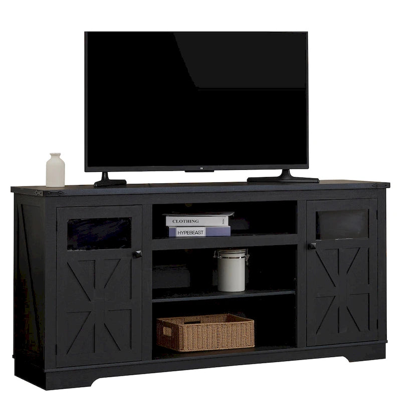 Meuble TV rustique Ukuowu 66 pour téléviseur 75 ou 65 pouces avec rangements intégrés pour salon ou chambre