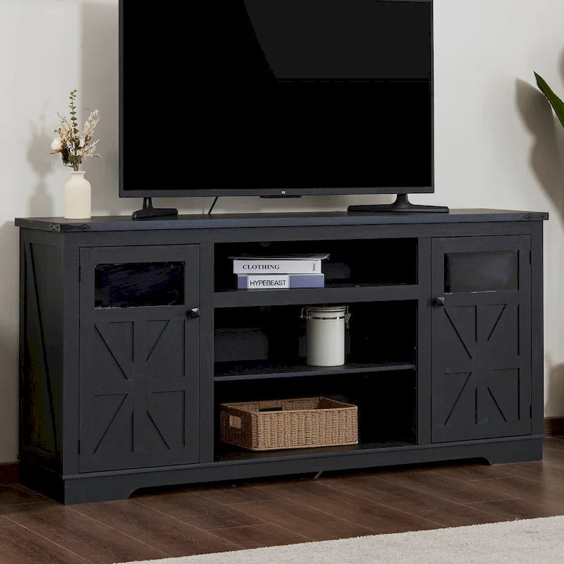 Meuble TV rustique Ukuowu 66 pour téléviseur 75 ou 65 pouces avec rangements intégrés pour salon ou chambre