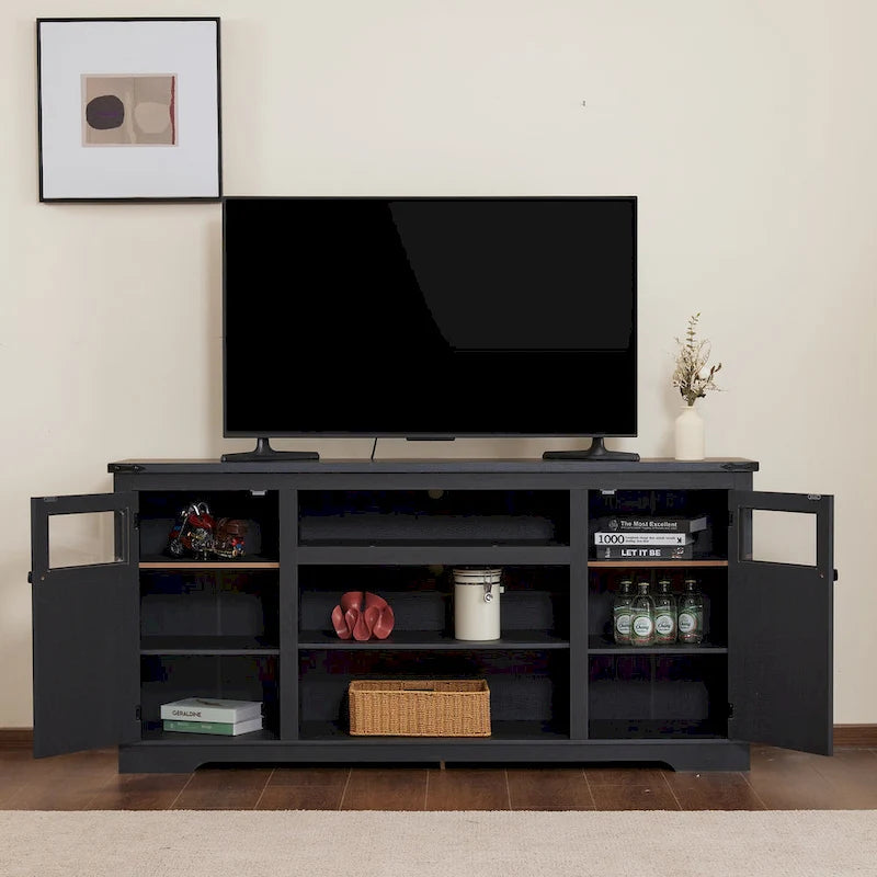 Meuble TV rustique Ukuowu 66 pour téléviseur 75 ou 65 pouces avec rangements intégrés pour salon ou chambre
